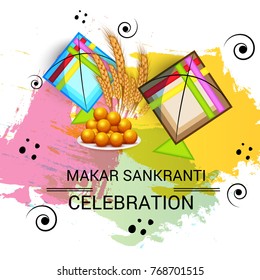 Vector illustration of a Banner for Makar Sankranti Celebration with Colorful Kites.