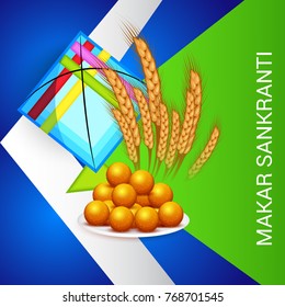 Vector illustration of a Banner for Makar Sankranti Celebration with Colorful Kites.