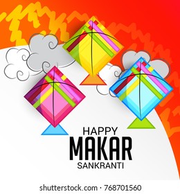 Vector illustration of a Banner for Makar Sankranti Celebration with Colorful Kites.