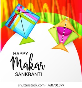 Vector illustration of a Banner for Makar Sankranti Celebration with Colorful Kites.