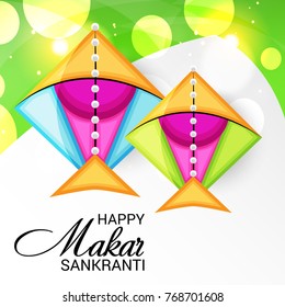 Vector illustration of a Banner for Makar Sankranti Celebration with Colorful Kites.