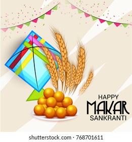 Vector illustration of a Banner for Makar Sankranti Celebration with Colorful Kites.
