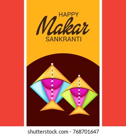 Vector illustration of a Banner for Makar Sankranti Celebration with Colorful Kites.
