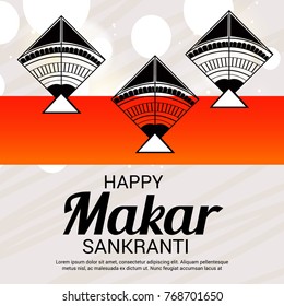 Vector illustration of a Banner for Makar Sankranti Celebration with Colorful Kites.