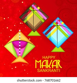 Vector illustration of a Banner for Makar Sankranti Celebration with Colorful Kites.