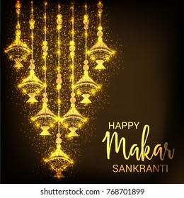 Vector illustration of a Banner for Makar Sankranti Celebration with Colorful Kites.