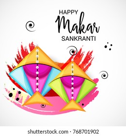 Vector illustration of a Banner for Makar Sankranti Celebration with Colorful Kites.