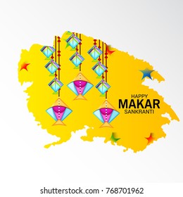 Vector illustration of a Banner for Makar Sankranti Celebration with Colorful Kites.