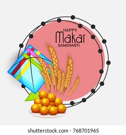 Vector illustration of a Banner for Makar Sankranti Celebration with Colorful Kites.