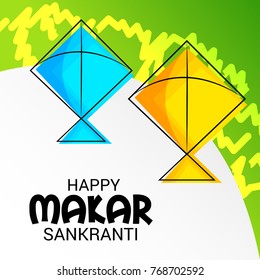 Vector illustration of a Banner for Makar Sankranti Celebration with Colorful Kites.