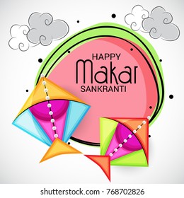 Vector illustration of a Banner for Makar Sankranti Celebration with Colorful Kites.