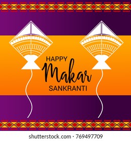 Vector illustration of a Banner for Makar Sankranti Celebration with Colorful Kites.