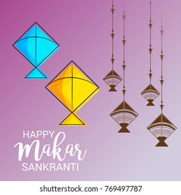 Vector illustration of a Banner for Makar Sankranti Celebration with Colorful Kites.
