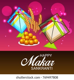 Vector illustration of a Banner for Makar Sankranti Celebration with Colorful Kites.