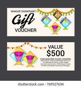 Vector illustration of a Banner for Makar Sankranti Celebration with Colorful Kites.