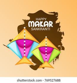 Vector illustration of a Banner for Makar Sankranti Celebration with Colorful Kites.