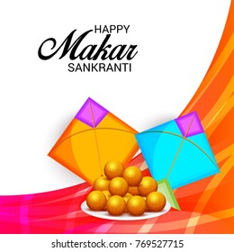 Vector illustration of a Banner for Makar Sankranti Celebration with Colorful Kites.