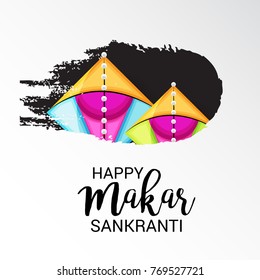 Vector illustration of a Banner for Makar Sankranti Celebration with Colorful Kites.
