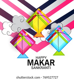 Vector illustration of a Banner for Makar Sankranti Celebration with Colorful Kites.