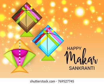 Vector illustration of a Banner for Makar Sankranti Celebration with Colorful Kites.
