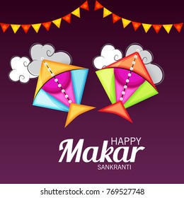 Vector illustration of a Banner for Makar Sankranti Celebration with Colorful Kites.