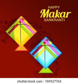 Vector illustration of a Banner for Makar Sankranti Celebration with Colorful Kites.