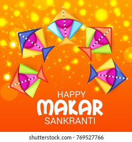 Vector illustration of a Banner for Makar Sankranti Celebration with Colorful Kites.