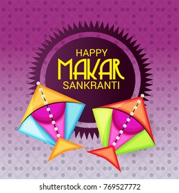 Vector illustration of a Banner for Makar Sankranti Celebration with Colorful Kites.