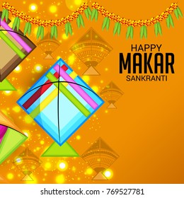 Vector illustration of a Banner for Makar Sankranti Celebration with Colorful Kites.
