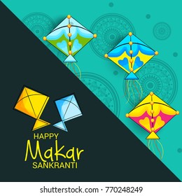 Vector illustration of a Banner for Makar Sankranti Celebration with Colorful Kites.