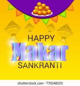 Vector illustration of a Banner for Makar Sankranti Celebration with Colorful Kites.