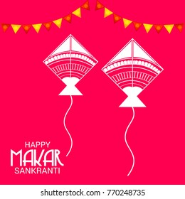 Vector illustration of a Banner for Makar Sankranti Celebration with Colorful Kites.