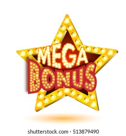 Vector illustration of banner mega bonus star with lights