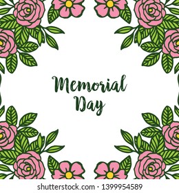 Vector illustration banner of memorial day with beauty of pink rose flower frame