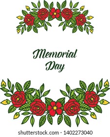 Vector illustration banner memorial day with various texture red flower frame hand drawn