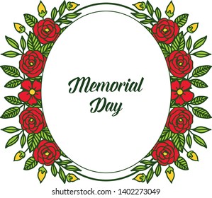 Vector illustration banner memorial day with various texture red flower frame hand drawn