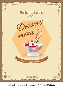 vector illustration banner menu with bowl of fruit  on the vintage background- eps10