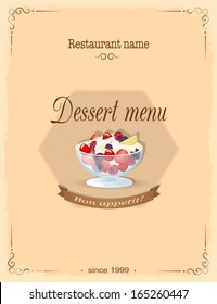 vector illustration banner menu with bowl of fruit  on the vintage background- eps10
