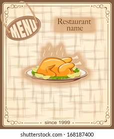 vector illustration banner for menu  with chicken on the vintage background- eps10