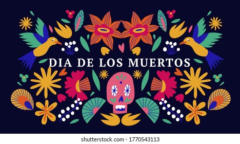 Vector illustration banner with mexican flowers for Day of the dead, Dia de los moertos. Fiesta, holiday poster, party flyer