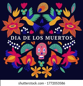 Cartel de ilustración vectorial con flores mexicanas para el Día de los Muertos, Dia de los moertos. Fiesta, afiche de fiestas, volante de fiesta