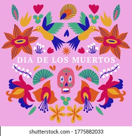 Vector illustration banner with mexican flowers for Day of the dead, Dia de los moertos. Fiesta, holiday poster, party flyer