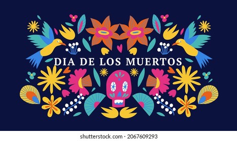 Vector illustration banner with mexican flowers for Day of the dead, Dia de los moertos. Fiesta, holiday poster, party flyer