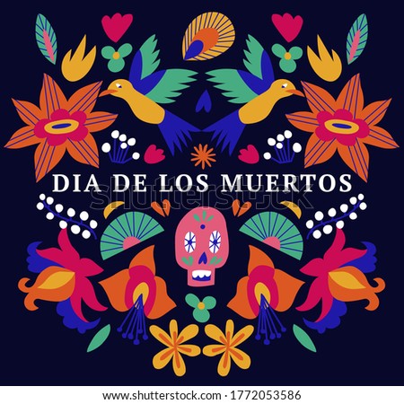 Vector illustration banner with mexican flowers for Day of the dead, Dia de los moertos. Fiesta, holiday poster, party flyer