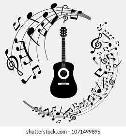 vector illustration banner musical notes and guitar