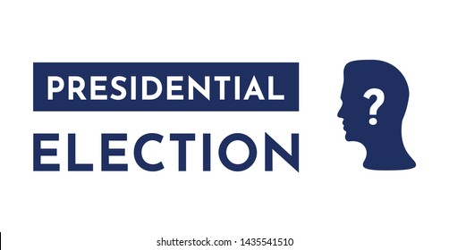 Vector illustration banner for pesidental election. Blue color, white background. Blue man's head profile with sign of question 