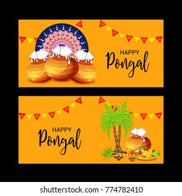 Vector illustration of a Banner for Pongal Celebration.