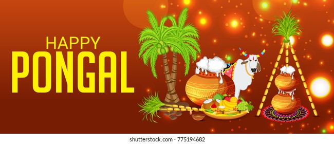 Vector illustration of a Banner for Pongal Celebration.