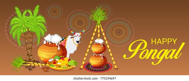 Vector illustration of a Banner for Pongal Celebration.