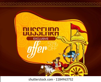 Vector illustration banner or poster for Happy Dussehra Navratri celebration, Lord Rama, India holiday advertisement sale promotion offer background